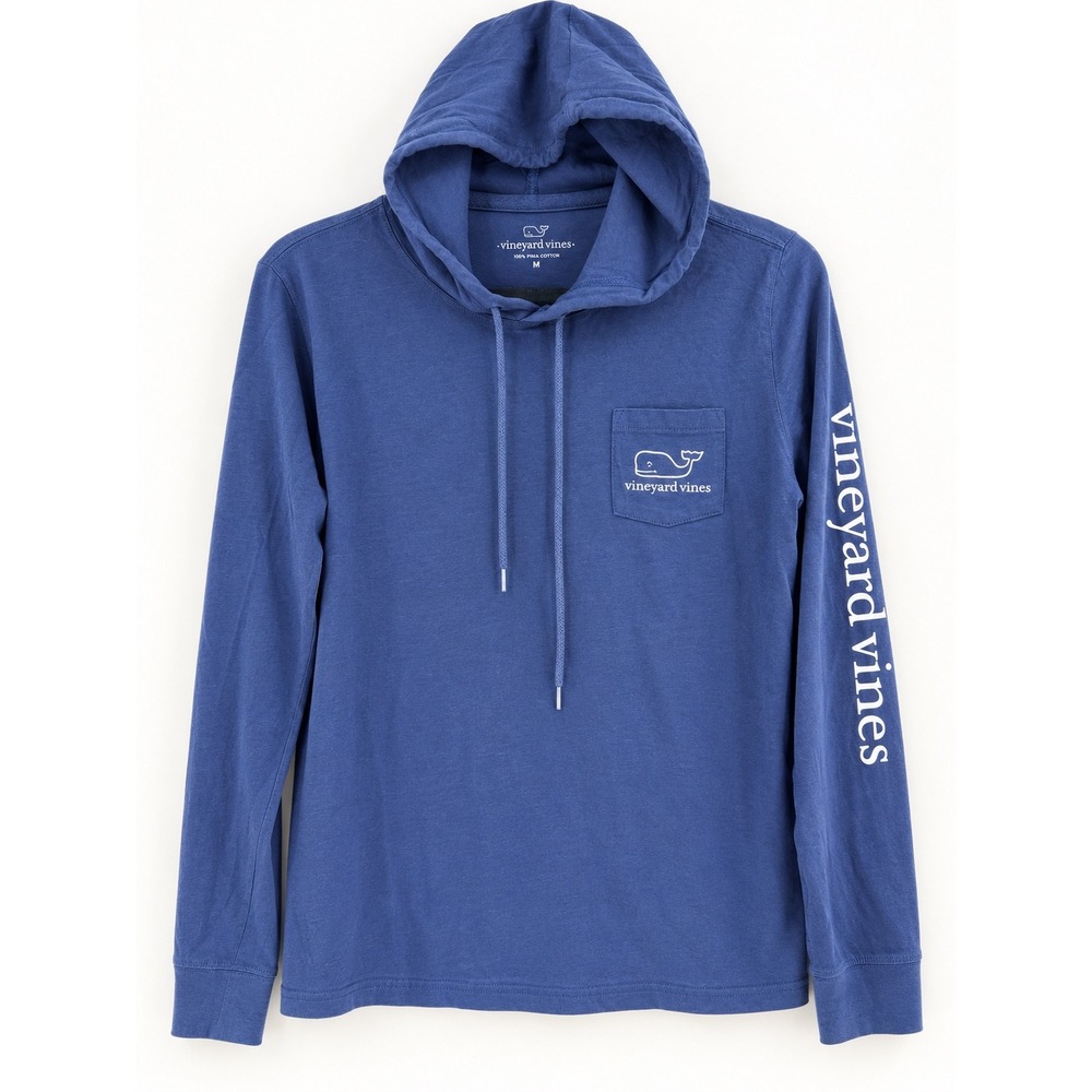 Vineyard Vines Hooded T-Shirt Mens Medium Blue Long Sleeve Logo Preppy Coastal